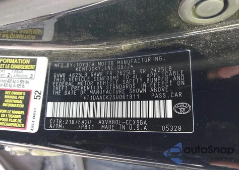 2025 Toyota Camry Se из США, поврежденный, VIN 4T1DAACK2SU061911